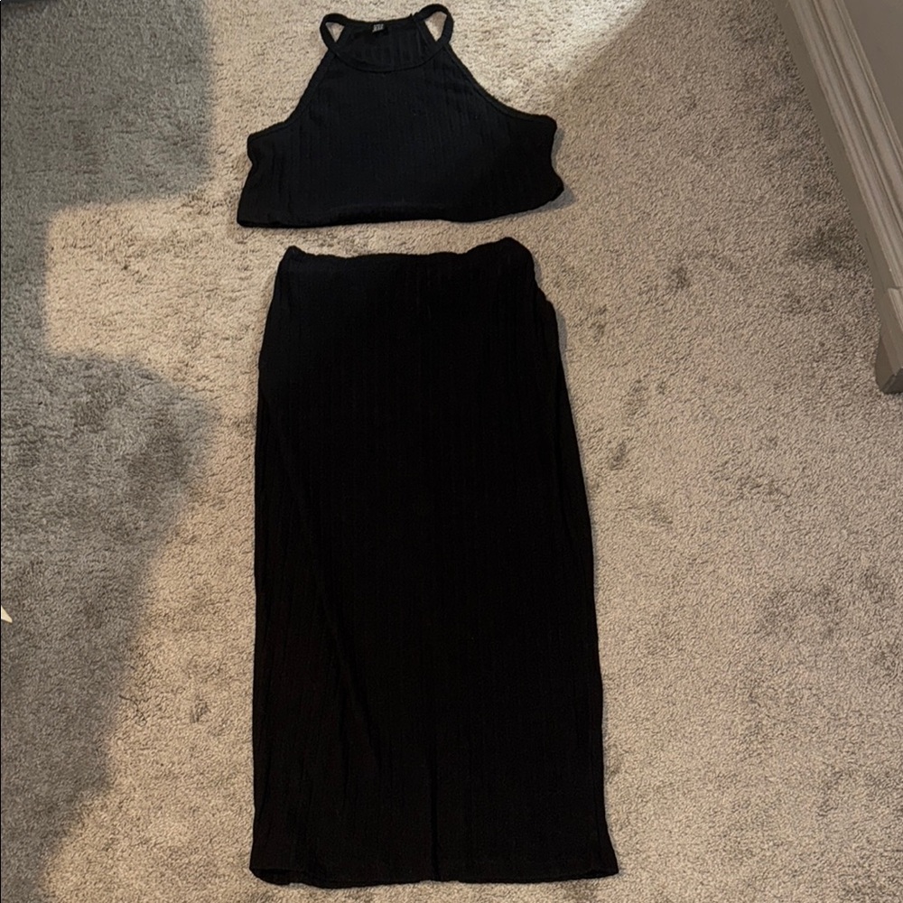 Black Two-Piece Halter Top and Skirt Set MATERNITY